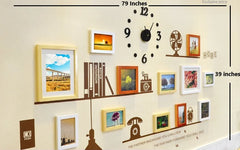 Wooden Photo Frames With Acrylic Wall Clock And Antique Design Wall Sticker For Home Decore.