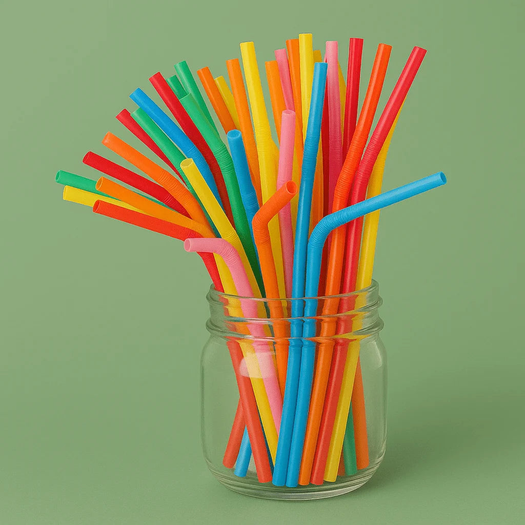 Pack of 100 Colorful Assorted Plastic Drinking Straws For Parties And Events
