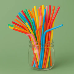 Pack of 100 Colorful Assorted Plastic Drinking Straws For Parties And Events
