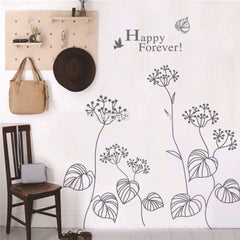 Botanical Floral Happy Forever Quote Removable Wall Sticker Decal
