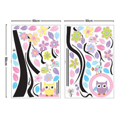 Colorful Cartoon Wall Sticker Sheet – Fun Floral & Bird Designs