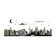 Shanghai Blues City Skyline Silhouette Removable Vinyl Wall Sticker Decal