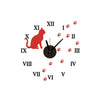 Red Cat Silhouette Wall Clock With Roman Numerals And Pawprints