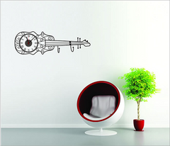 Vintage Violin Shaped Wall Clock With Storage Hooks Home Decor