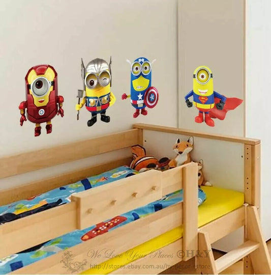 Cartoon Minion Superhero Removable Vinyl Wall Decal Sticker Sheet