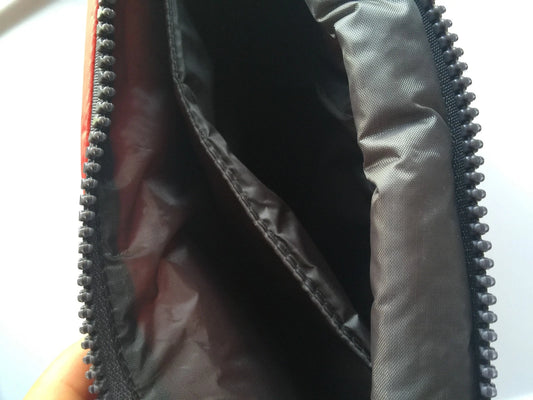 Dark Green and Red Quilted Gadget Pouch with Multiple Compartments