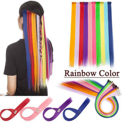 8Pcs Straight Hair Extensions Clip in 22 Inch Rainbow Multi-Color Clip in Synthetic Long Hairpiece Party Highlights Colorful Clip in Hair Extensions for Women