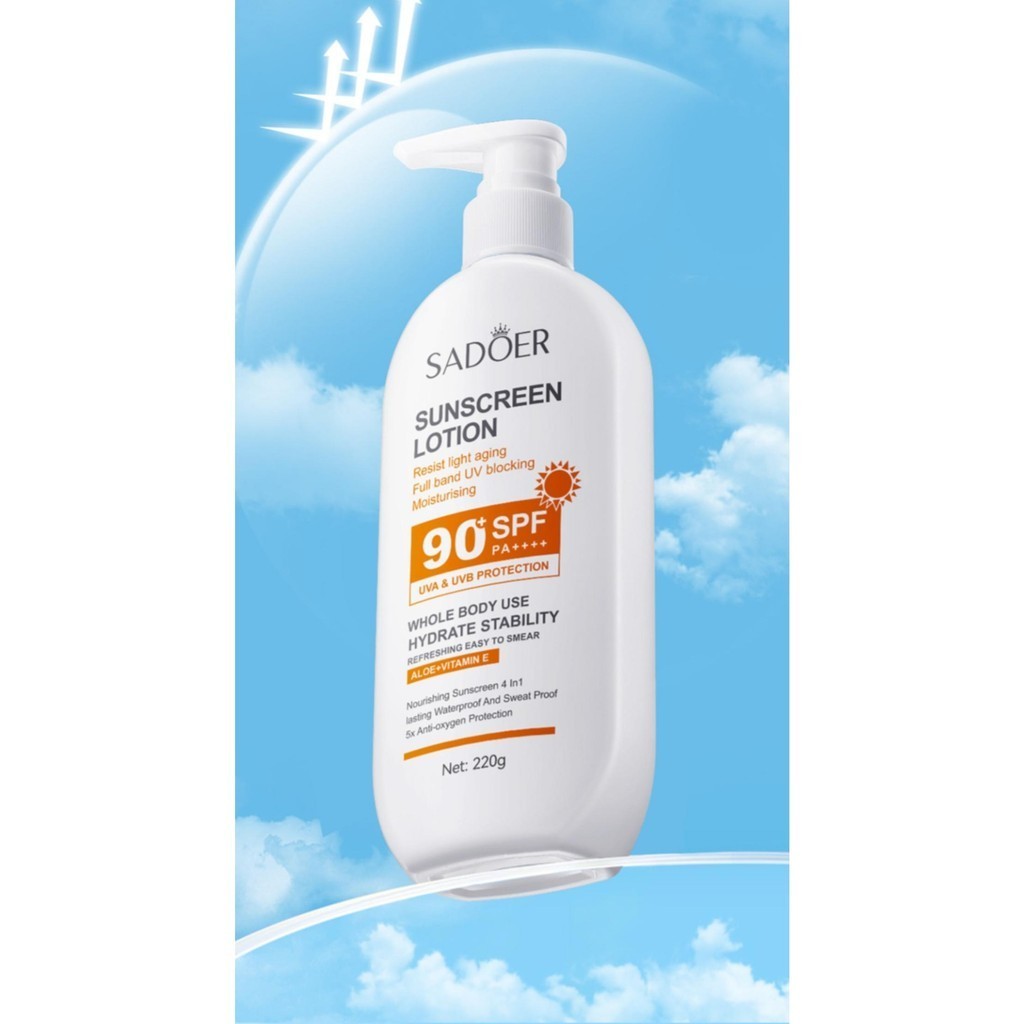 Hydrating Sadoer Sunscreen Lotion SPF 90 PA++++ 220g Body Use