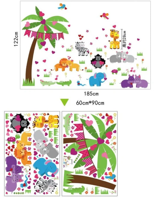 Cartoon Animals Wall Sticker SK-2016 Tree Colorful Birds Hearts For Kids Room Extra Large Wall Paper  PVC Removeable Wall Decor