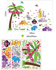 Cartoon Animals Wall Sticker SK-2016 Tree Colorful Birds Hearts For Kids Room Extra Large Wall Paper  PVC Removeable Wall Decor