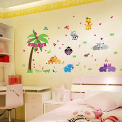 Cartoon Animals Wall Sticker SK-2016 Tree Colorful Birds Hearts For Kids Room Extra Large Wall Paper  PVC Removeable Wall Decor