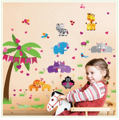 Cartoon Animals Wall Sticker SK-2016 Tree Colorful Birds Hearts For Kids Room Extra Large Wall Paper  PVC Removeable Wall Decor