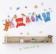 Spring Mood Wall Sticker ABC-1063 Hanging Clothes Shoes Toys Wall Paper For Kids Room Colorful Birds And Butterflies PVC Removeable Wall Decor