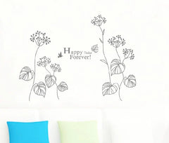 Botanical Floral Happy Forever Quote Removable Wall Sticker Decal