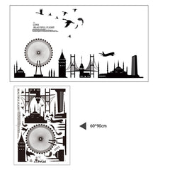 Black City Buildings Wall Sticker JM-7279 Flying Birds PVC Removeable Wall Art Paper