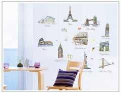 COLOURFUL AMERICAN EUROPEAN MONUMENTS STRUCTURES DECORATIVE WALL ART STICKERS  PVC Wall Paper Removeable Wall Decor