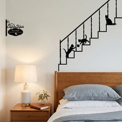 Playful Black Cats On Staircase Railing Removable Wall Sticker Decal