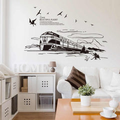Vintage Steam Train And Flying Birds Wall Art Sticker Decal