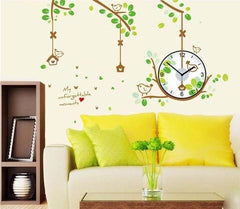 Charming Bird Branch Wall Sticker Clock With Quotes Decals