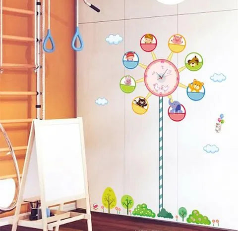 Colorful Cartoon Animal Ferris Wheel Wall Clock Vinyl Decal