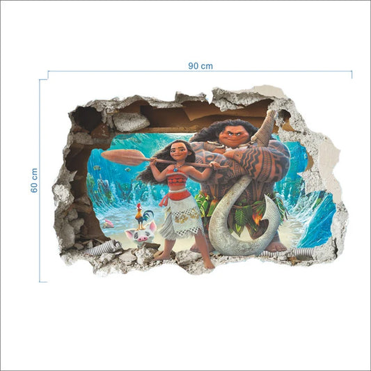 Disney Moana Maui 3D Broken Wall Sticker Kids Room Decal