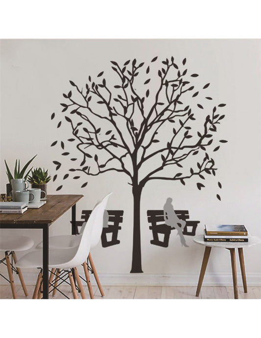Large Black Tree with Benches Removable Wall Sticker Decal