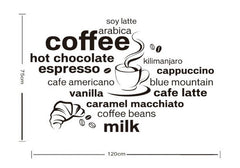 Flavored Coffee Theme Wall Sticker Black Coffee Cup Wall Paper For Kitchen Restaurants Cafe PVC Waterproof Wall Decor