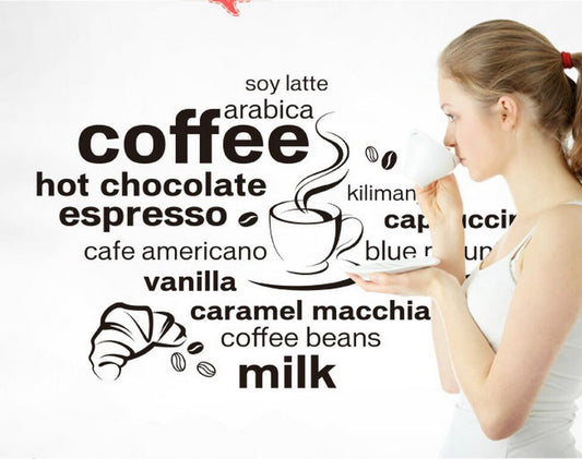Flavored Coffee Theme Wall Sticker Black Coffee Cup Wall Paper For Kitchen Restaurants Cafe PVC Waterproof Wall Decor