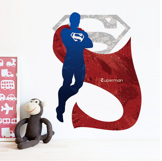 Super Man Wall Sticker Cartoon Wall Paper For Boys Room Super Hero PVC Removeable Wall Decor