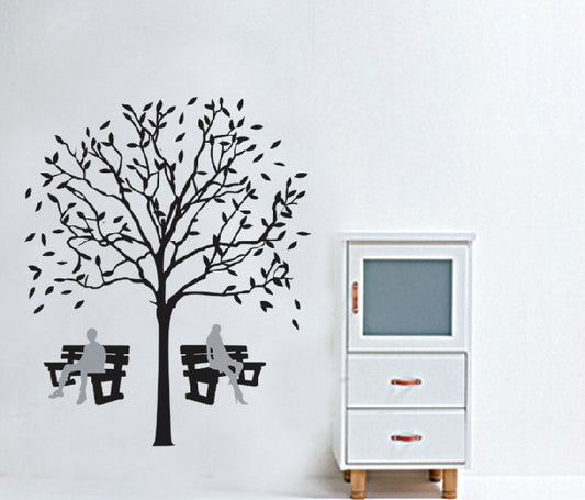 Autumn Hope Benches Under Tree Wall Sticker Floral Wall Paper PVC Removeable Wall Decor