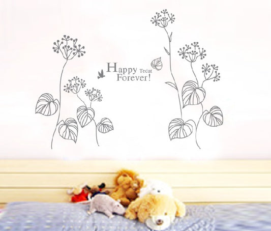 Happy Tedat Forever Wall Sticker Black Flowers Wall Papers PVC Removeable Wall Decor