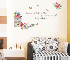 Flowers and Garden Bird Cage Be My Valentine Wall Sticker Colorful Flowers Wall Paper PVC Removeable Wall Decor