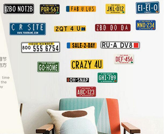 American License Plate Wall Stickers for Living room Bedroom Bathroom Kids  room Wall Decor Art Removable Decals Wall Murals