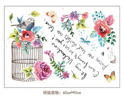 Flowers and Garden Bird Cage Be My Valentine Wall Sticker Colorful Flowers Wall Paper PVC Removeable Wall Decor
