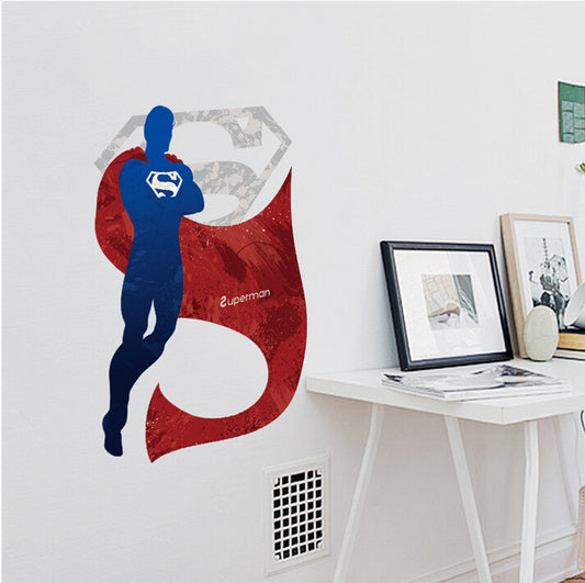 Super Man Wall Sticker Cartoon Wall Paper For Boys Room Super Hero PVC Removeable Wall Decor
