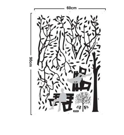 Large Black Tree with Benches Removable Wall Sticker Decal