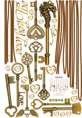 Retro love Hanging keys Vinyl Wall Stickers Hanging Golden Wall Paper PVC Removeable Wall Decor