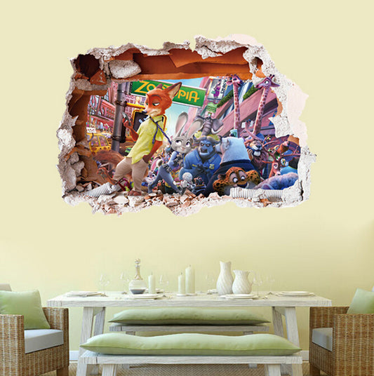 Popular Film Zootopia Wall Sticker Cartoon Movie Wall Paper For Kids Room PVC Removeable