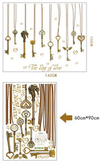 Retro love Hanging keys Vinyl Wall Stickers Hanging Golden Wall Paper PVC Removeable Wall Decor