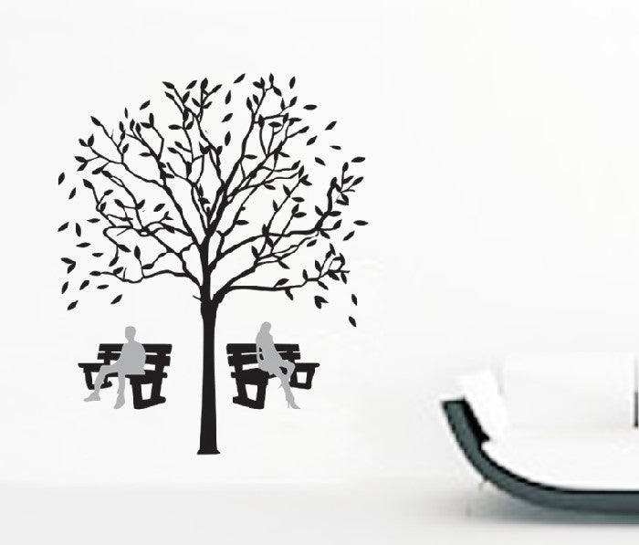 Autumn Hope Benches Under Tree Wall Sticker Floral Wall Paper PVC Removeable Wall Decor