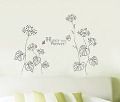 Happy Tedat Forever Wall Sticker Black Flowers Wall Papers PVC Removeable Wall Decor