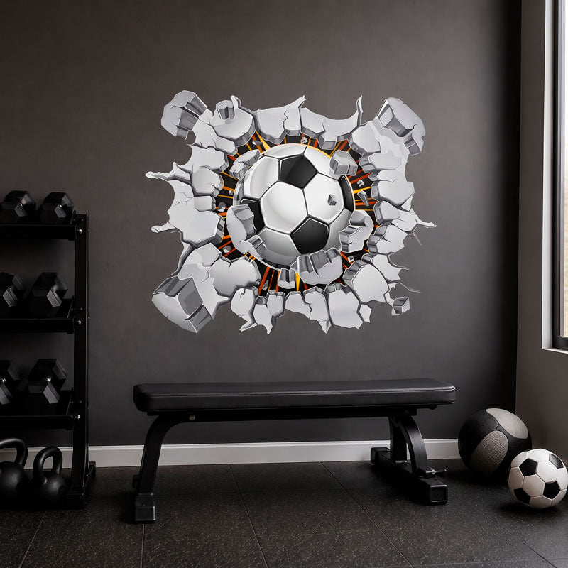 3D Breaking Wall Soccer Ball Decal Boys Room Decor