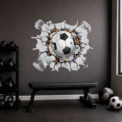 3D Breaking Wall Soccer Ball Decal Boys Room Decor