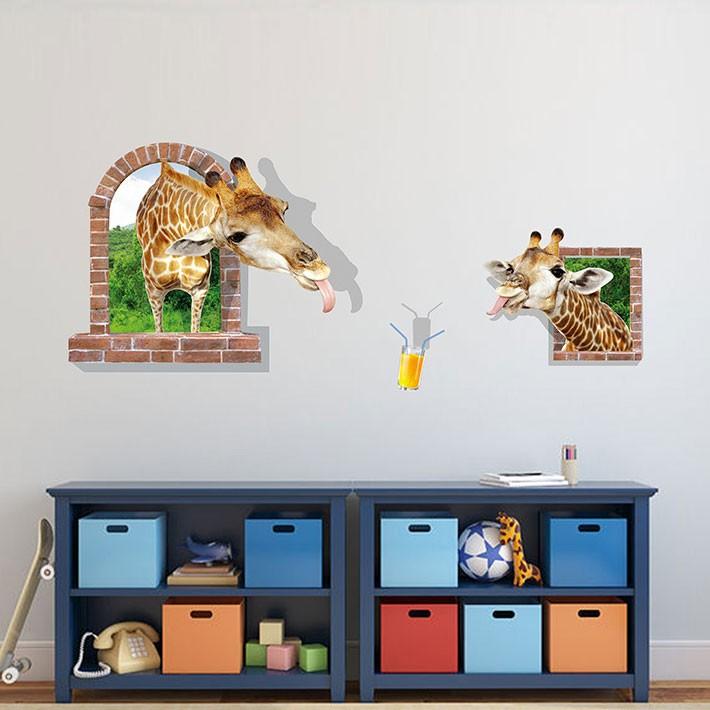 3D Giraffe Brick Arch Window Wall Sticker Decal Home Decor