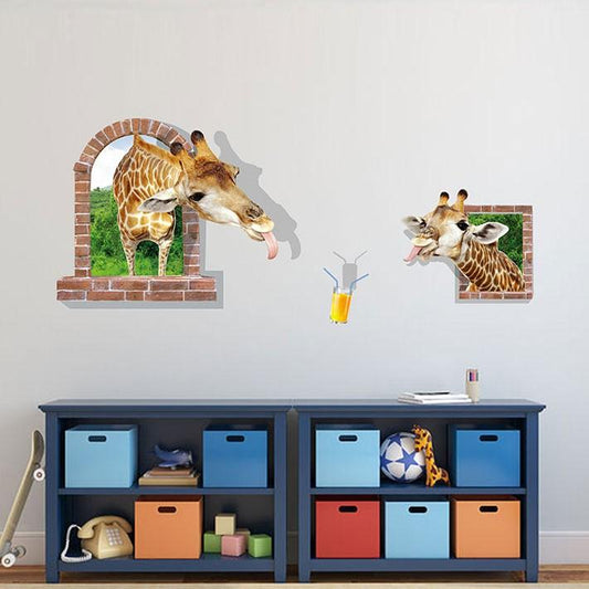3D Giraffe Brick Arch Window Wall Sticker Decal Home Decor