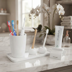 Anya Portable Toothbrush Holder Set with Tumbler and Toothpaste Dispenser