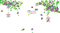 Purple Floral Branches with Hanging Birdcages Removable Wall Sticker Decal