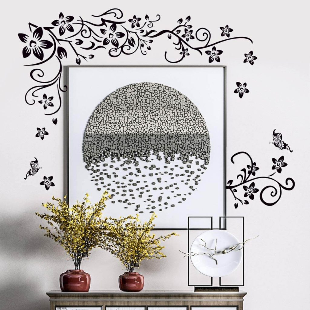 Nature Wall Sticker Black Floral Wall Paper Flower PVC Wall Decor