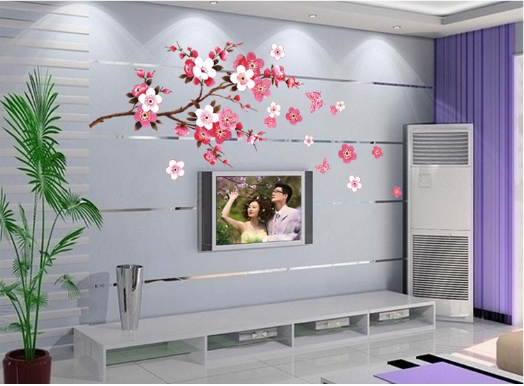 Pink Floral Wall Paper Romantic Flowers Wall Sticker For Home.