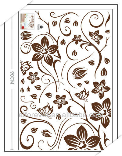 Brown Butterfly and Flower PVC Wall Sticker Floral Wall Paper.